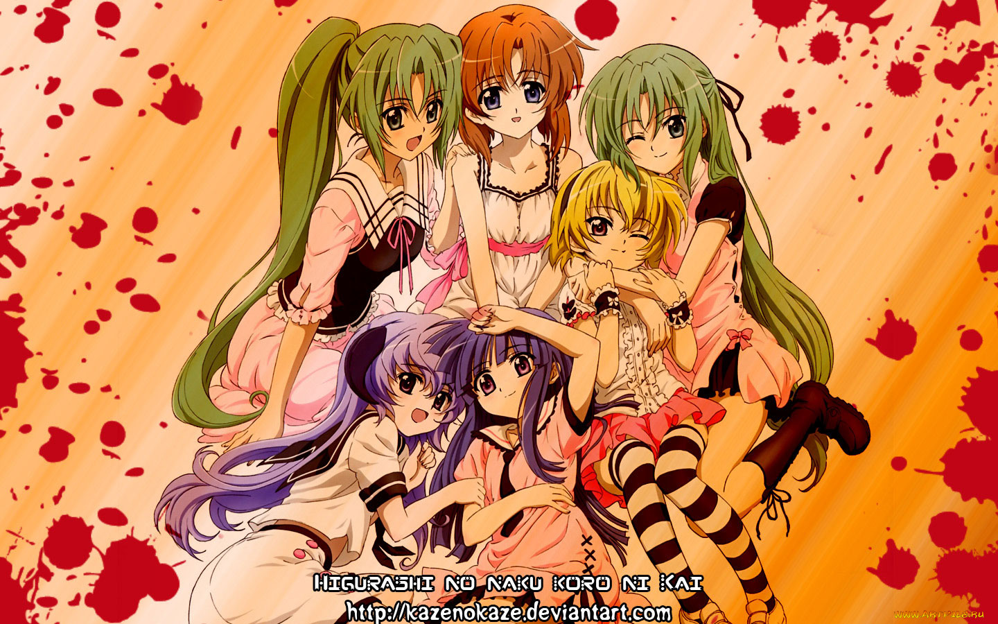 Обои Аниме Higurashi no Naku Koro Ni, обои для рабочего стола, фотографии  аниме, higurashi, no, naku, koro, ni, ryuuguu, rena, furude, rika, hanyuu,  sonozaki, mion, shion, houjou, satoko Обои для рабочего стола,